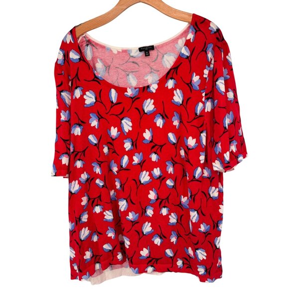 Talbots Plus size 3X Red Floral puff half sleeve floral sweater Scoop Neck - Picture 2 of 10